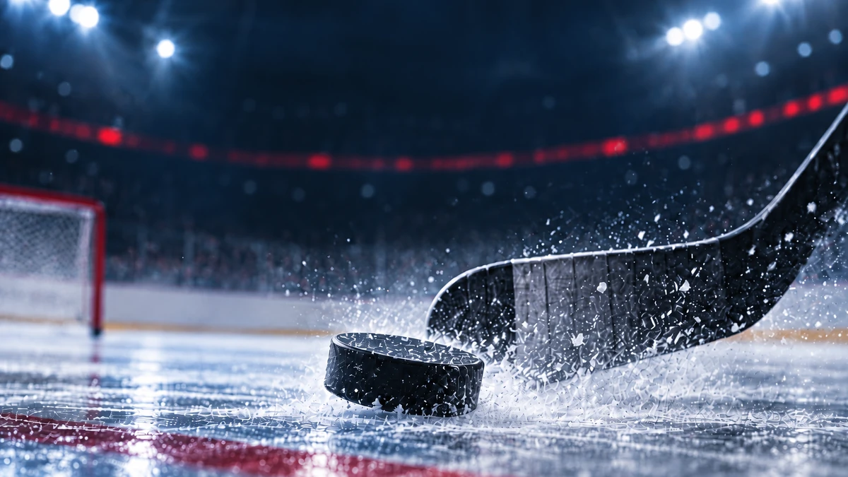 Dynamischer Eishockey-Puck im Eisspray
